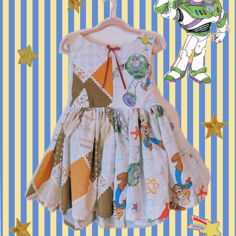 Colorful Patchwork Dress with Toy Story Print